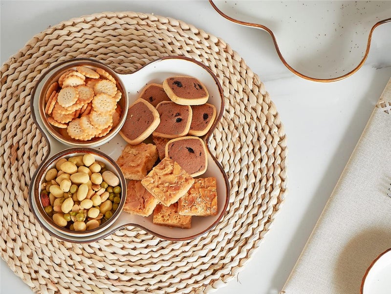 Onemore Chip and Dip Serving Set, 8.5 inch Speckled Ceramic Divided Serving Platter Small Appetizer Tray with 4 Removable Dishes for Nuts, Candy, Snacks, Veggies, Rustic Serving Bowls for Entertaining - Image 5
